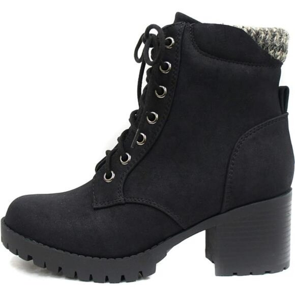 Chunky Heel Combat Ankle Boot - Lace-Up with Side Zipper - Picture 2 of 6